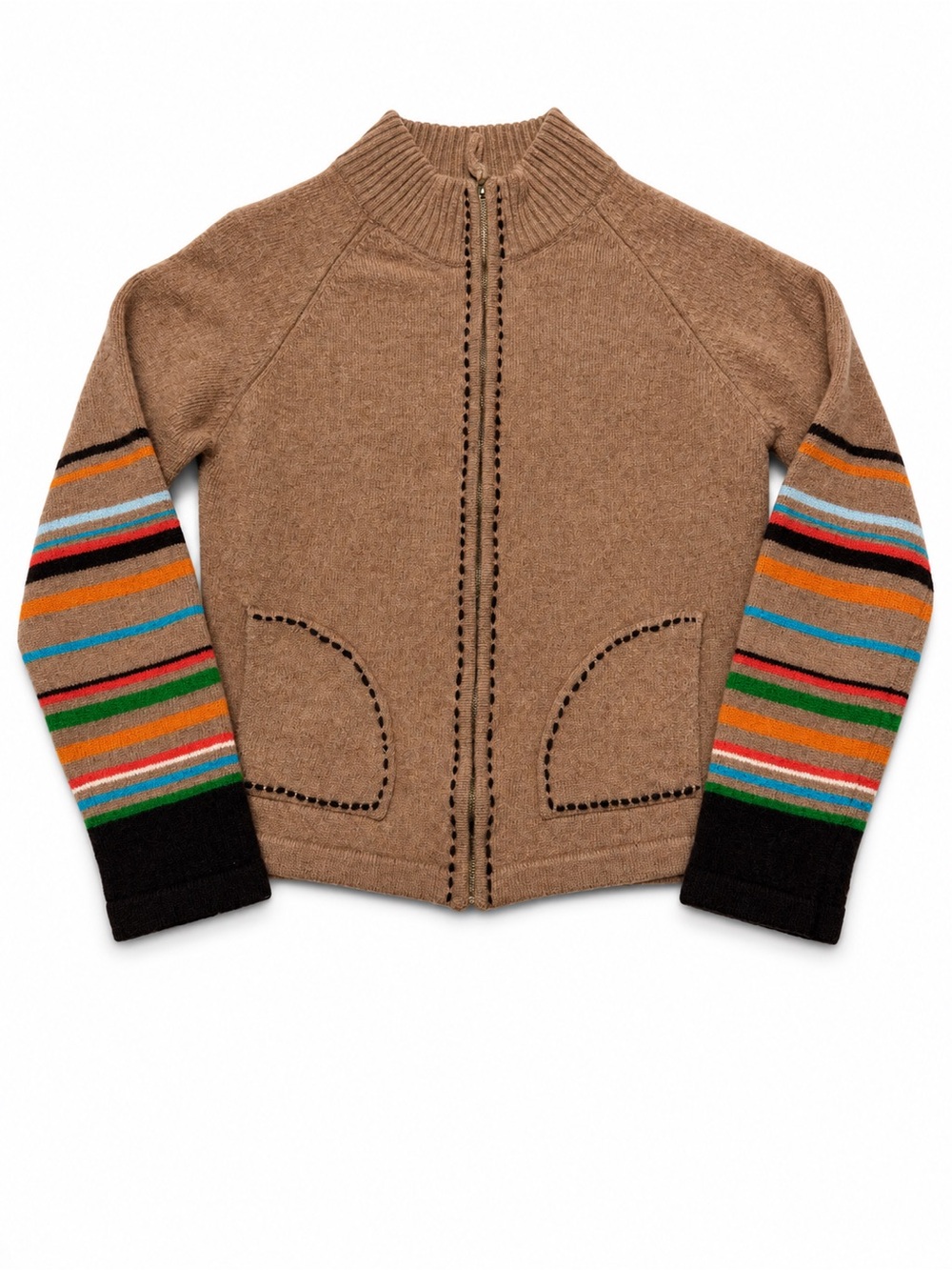 Aventura Lambswool Blend Striped Sleeve Zip Cardigan Sweater Jacket